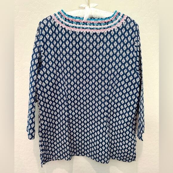 TALBOTS | Blue Boho Embroidered Tunic Top 100% Cotton | Size Medium - Picture 5 of 7